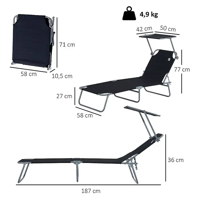 Outsunny Gartenliege - Schwarz, Metall