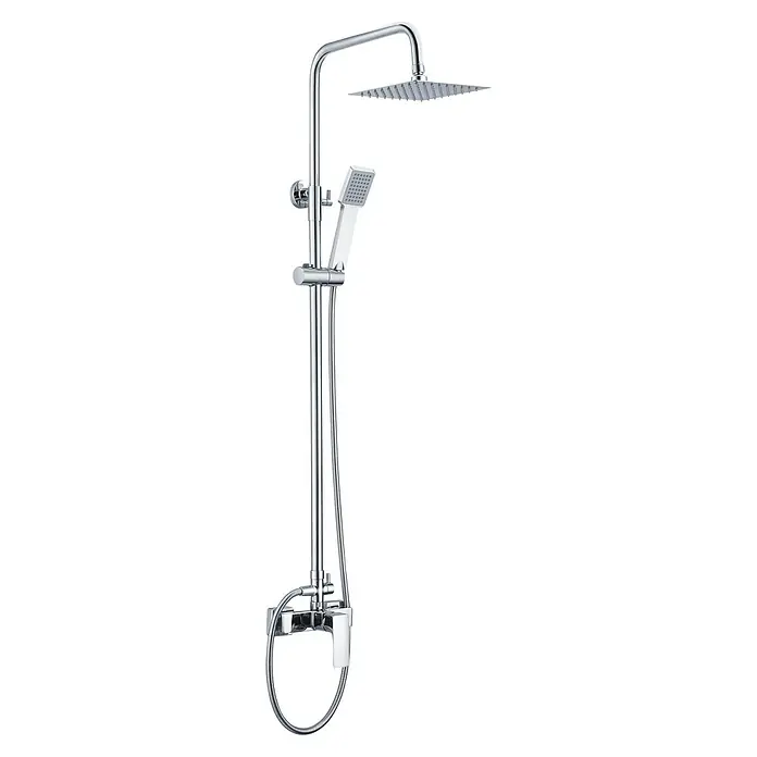 Camargue Sistema de ducha Lucca - Con grifo monomando, Distancia entre orificios: 15 cm, Número de tipos de chorro: 1 ud., Cromo - Sistema de ducha cromado con rociador cuadrado y ducha de mano rectangular.