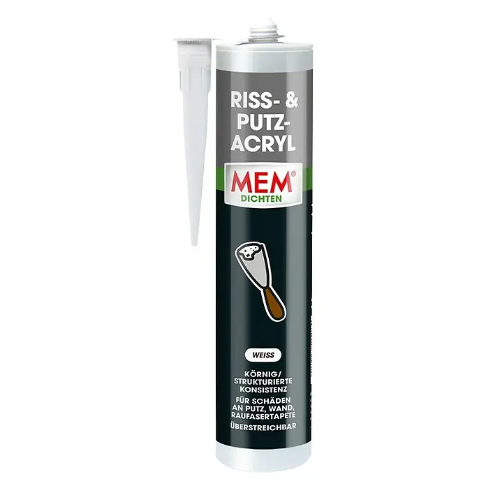 MEM Riss-Acryl und Putz-Acryl - Weiß, 300 ml - Weiße MEM Riss- & Putz-Acryl Kartusche, ein körniger/strukturierter Acrylfüller für Risse und Schäden an Putz und Wänden.