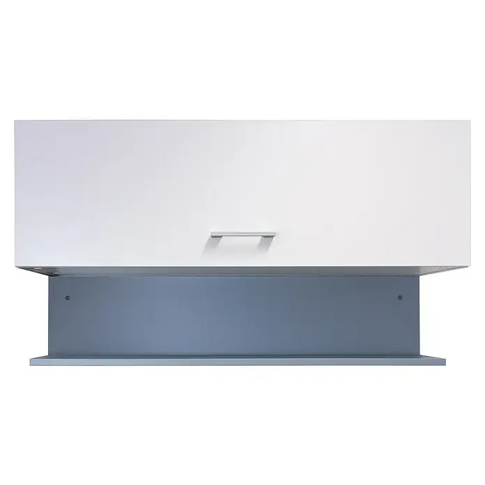 Flex-Well Lucca Küchenleerblock - Breite: 270 cm, Weiß, Anzahl Küchenkomponenten: 8 Stk., Ohne Elektrogeräte - Weißer Küchenoberschrank mit silbernem Griff und integrierter grauer Unterbauplatte.
