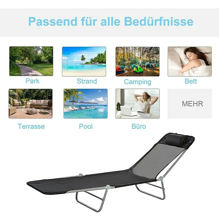 Outsunny Gartenliege - Schwarz, Stahl