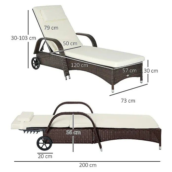 Outsunny Gartenliege - Kaffeebraun+Creme, Metall