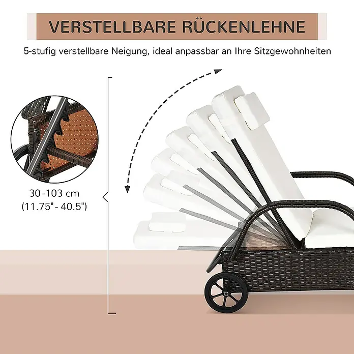 Outsunny Gartenliege - Kaffeebraun+Creme, Metall