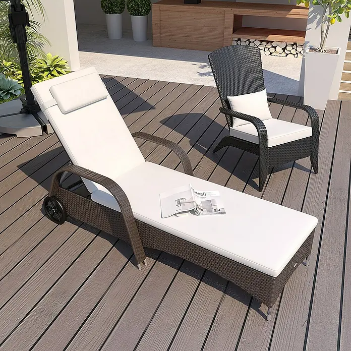 Outsunny Gartenliege - Kaffeebraun+Creme, Metall