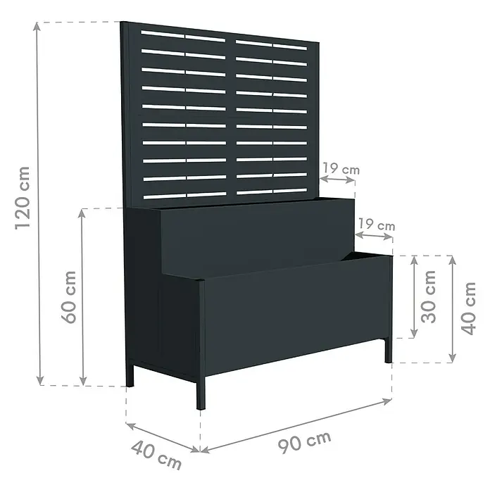 Westmann Pflanzkasten mit Rankgitter Dekora 5 - Außenmaß (L x B x H): 90 x 40 x 120 cm, Stahl, Anthrazit - Dunkelgrauer Pflanzkasten mit integriertem Rankgitter. Maße: 120x90x40 cm (H x B x T).