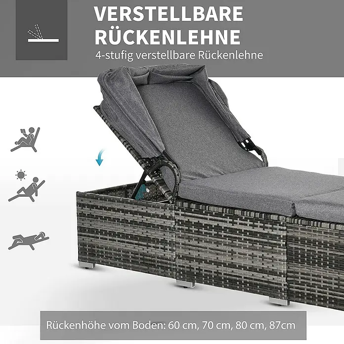 Outsunny Gartenliege - Grau, Stahl