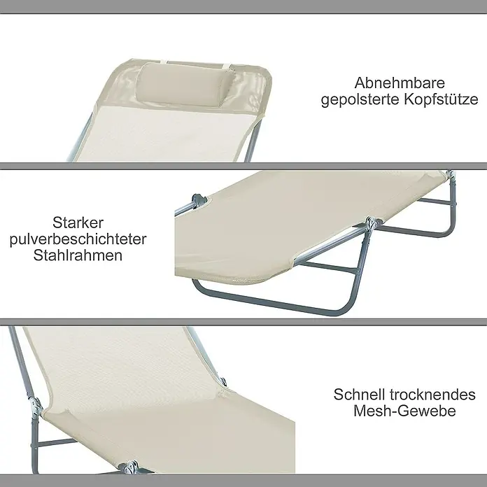 Outsunny Gartenliege - Cremeweiß, Stahl