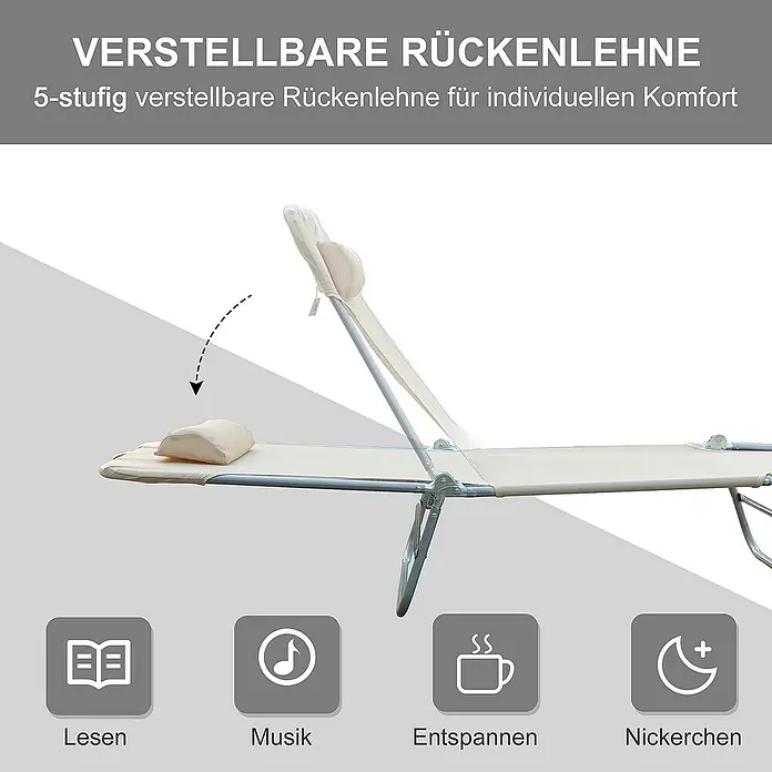 Outsunny Gartenliege - Cremeweiß, Stahl