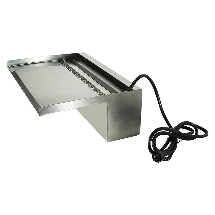 Ubbink Einbau-Wasserfall Niagara LED 90 Wall - 20 x 90 x 10 cm, Edelstahl, Leuchtmittel: LED - Edelstahl-Wasserspeier mit LED-Lichtern und Stromkabel für den Gartenteich oder Pool, erzeugt einen beruhigenden Wassereffekt.