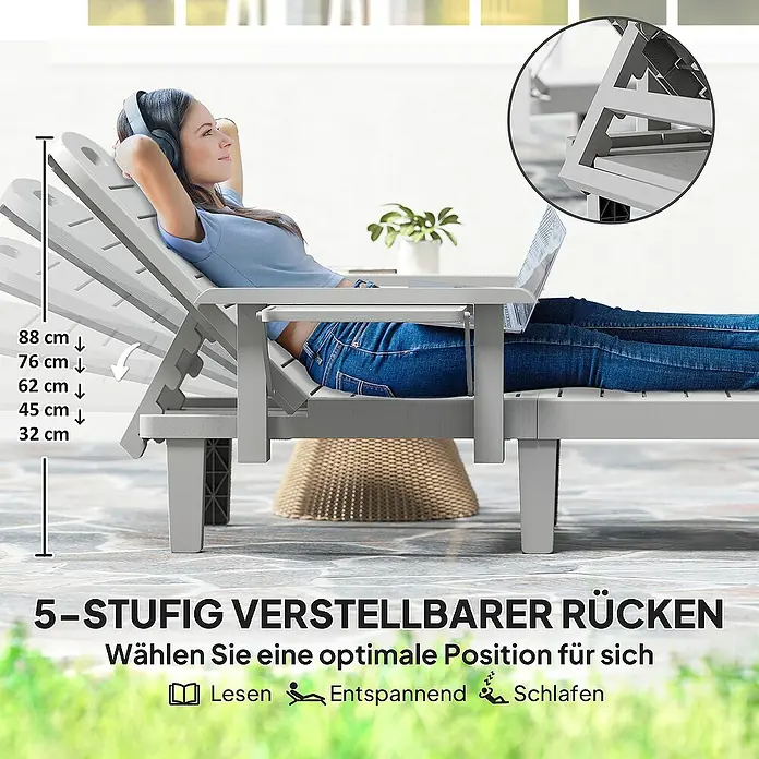 Outsunny Gartenliege - Hellgrau, Kunststoff