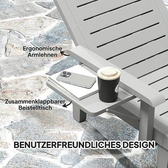 Outsunny Gartenliege - Hellgrau, Kunststoff