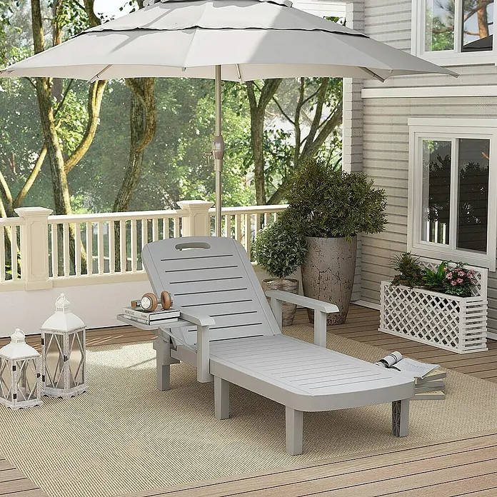 Outsunny Gartenliege - Hellgrau, Kunststoff