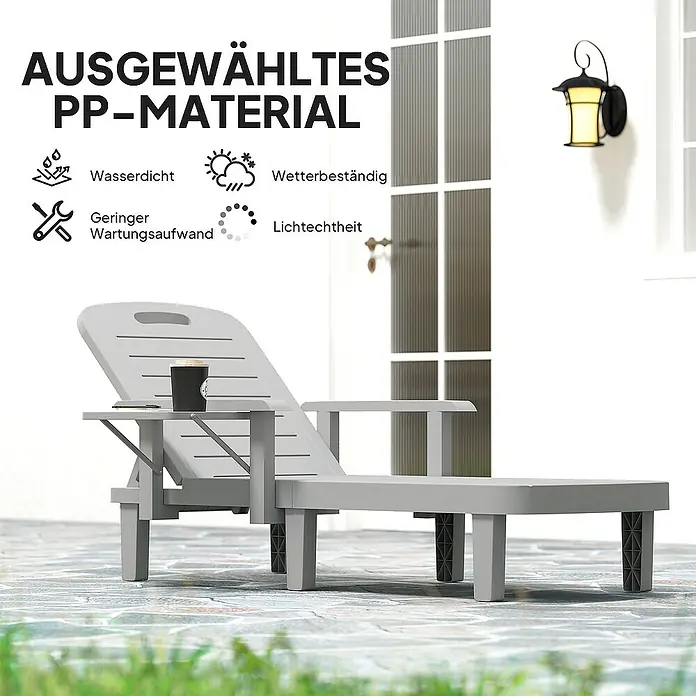 Outsunny Gartenliege - Hellgrau, Kunststoff