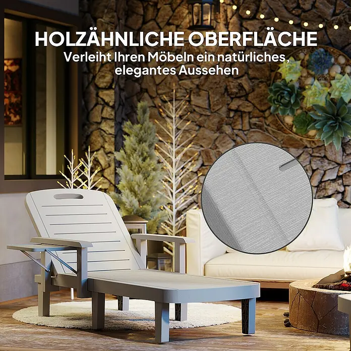 Outsunny Gartenliege - Hellgrau, Kunststoff