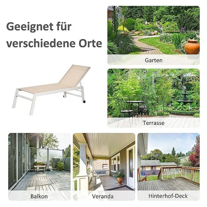 Outsunny Gartenliege - Cremeweiß