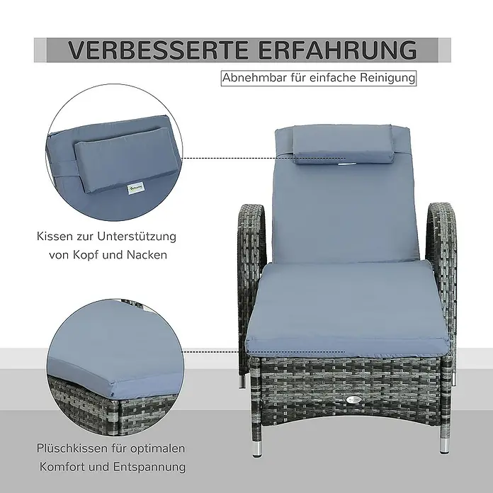 Outsunny Gartenliege - Grau+Blau, Metall