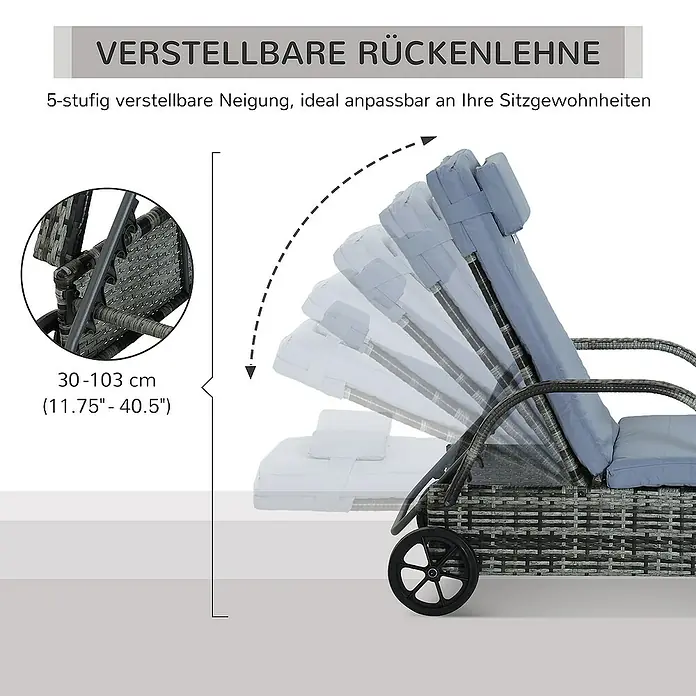 Outsunny Gartenliege - Grau+Blau, Metall