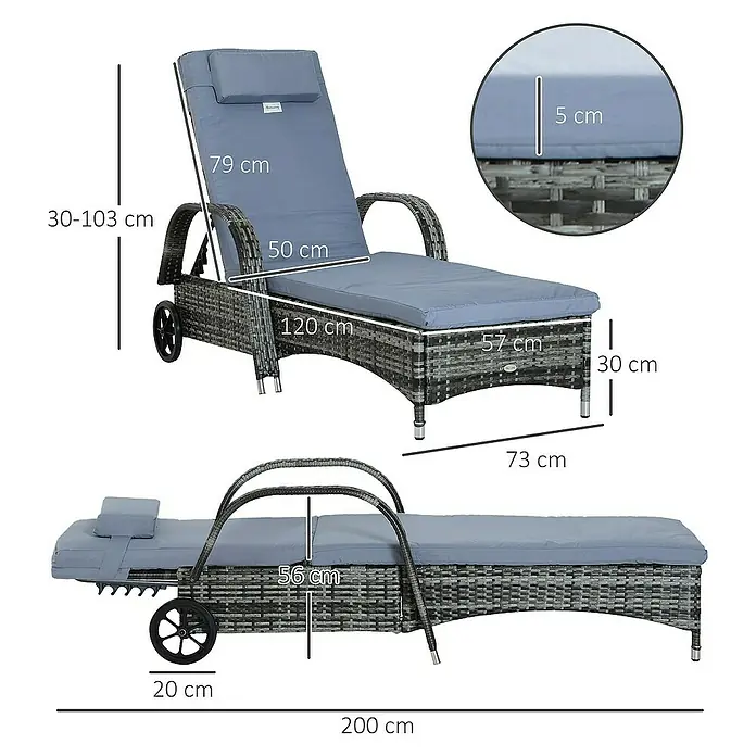 Outsunny Gartenliege - Grau+Blau, Metall