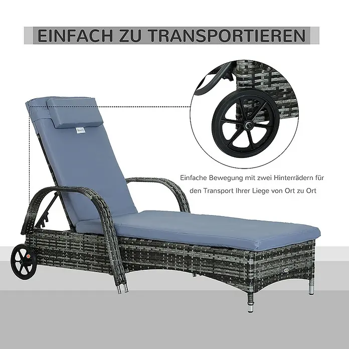 Outsunny Gartenliege - Grau+Blau, Metall