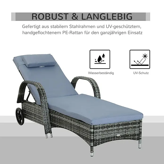 Outsunny Gartenliege - Grau+Blau, Metall