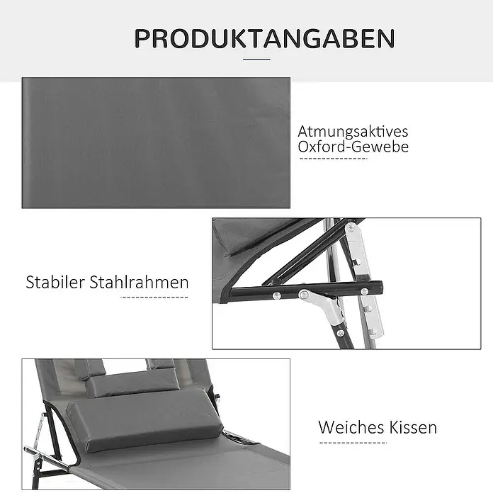 Outsunny Gartenliege - Dunkelgrau, Stahl