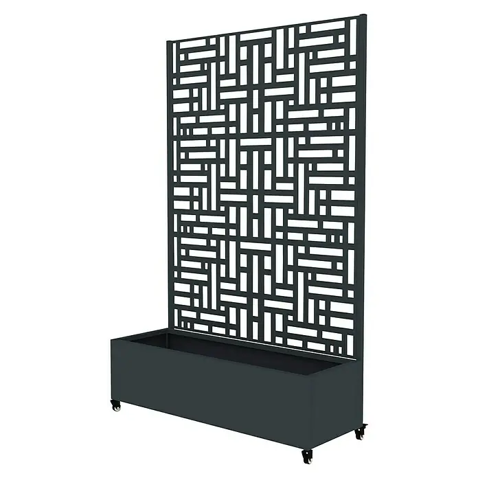 Westmann Pflanzkasten mit Rankgitter Dekora 3 - Außenmaß (L x B x H): 120 x 42,5 x 187 cm, Stahl, Anthrazit - Beweglicher dunkelgrauer Metall-Pflanzkübel mit geometrischem Sichtschutz.
