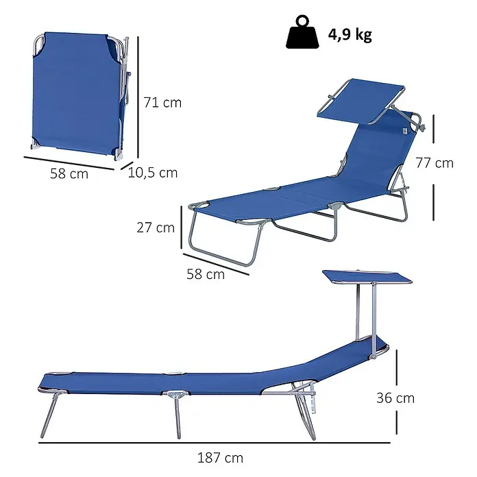 Outsunny Gartenliege - Blau, Metall