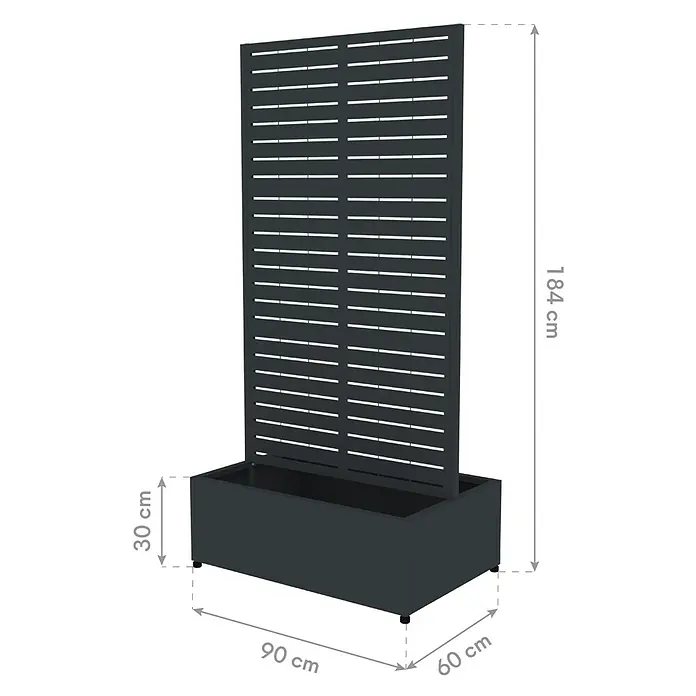 Westmann Pflanzkasten mit Rankgitter Dekora 6 - Außenmaß (L x B x H): 90 x 60 x 184 cm, Stahl, Anthrazit - Dunkelgrauer Pflanzkasten mit integriertem Lamellen-Sichtschutz, 184 cm hoch, 90 cm breit, 60 cm tief.