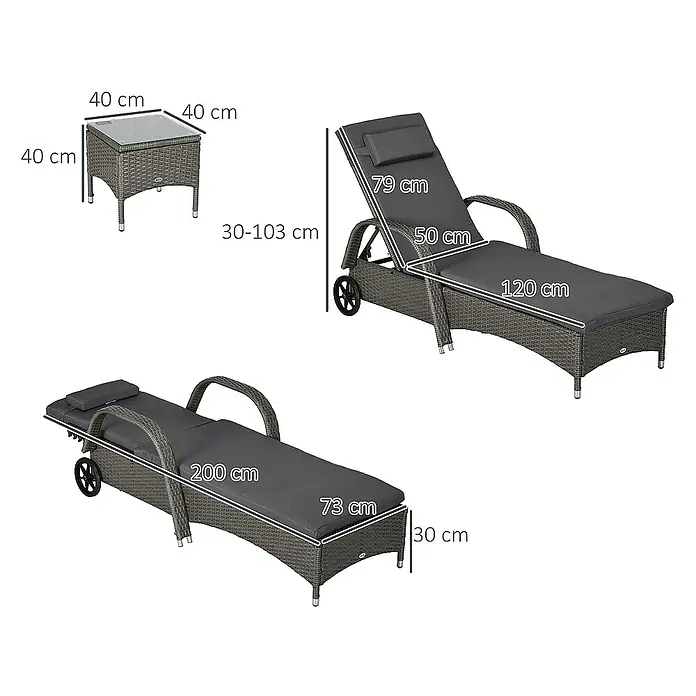Outsunny Gartenliege - Grau+Dunkelgrau, Metall