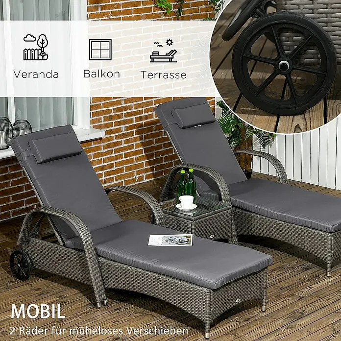 Outsunny Gartenliege - Grau+Dunkelgrau, Metall