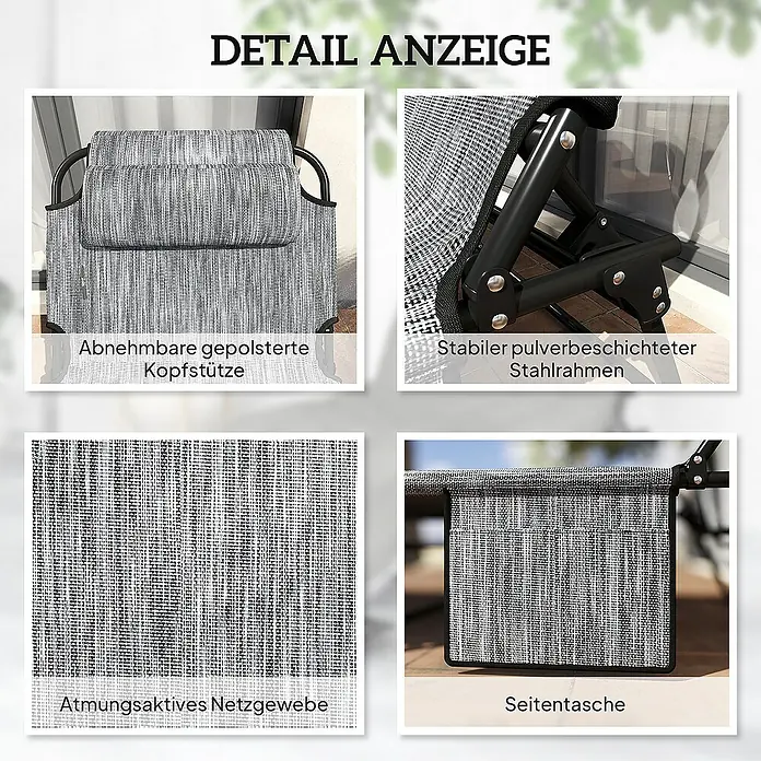 Outsunny Gartenliege - Grau, Stahl