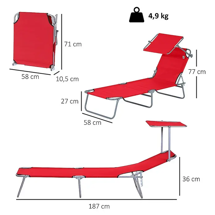 Outsunny Gartenliege - Rot, Metall