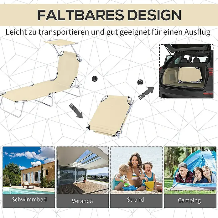 Outsunny Gartenliege - Beige, Metall