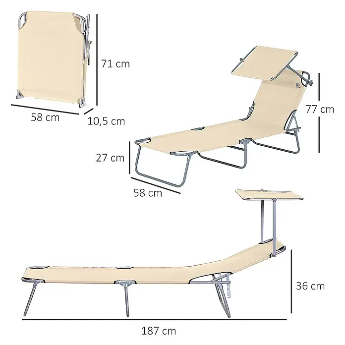 Outsunny Gartenliege - Beige, Metall