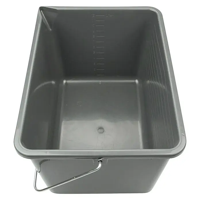 swingcolor Komfort Farbeimer - 8 l, Eckig, Kunststoff - Grauer rechteckiger Farbeimer mit Messskala und Metallgriff für Malerarbeiten.
