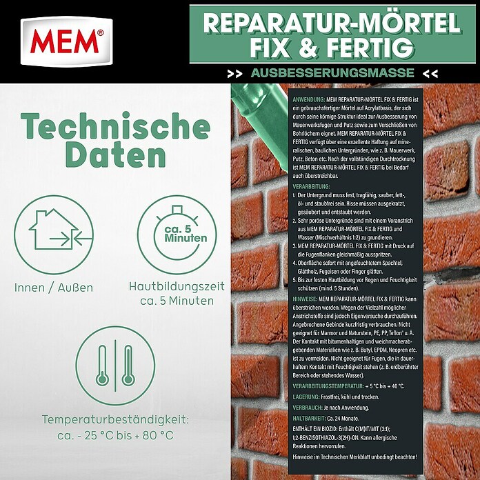 MEM Reparaturmörtel (Zementgrau, 300 ml)