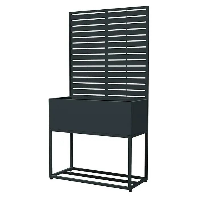 Westmann Pflanzkasten mit Rankgitter Dekora 4 - Außenmaß (L x B x H): 90 x 42,5 x 174 cm, Stahl, Anthrazit - Dunkelgraues Metall-Pflanzgefäß mit integriertem Lamellen-Sichtschutz auf stabilem Ständer.