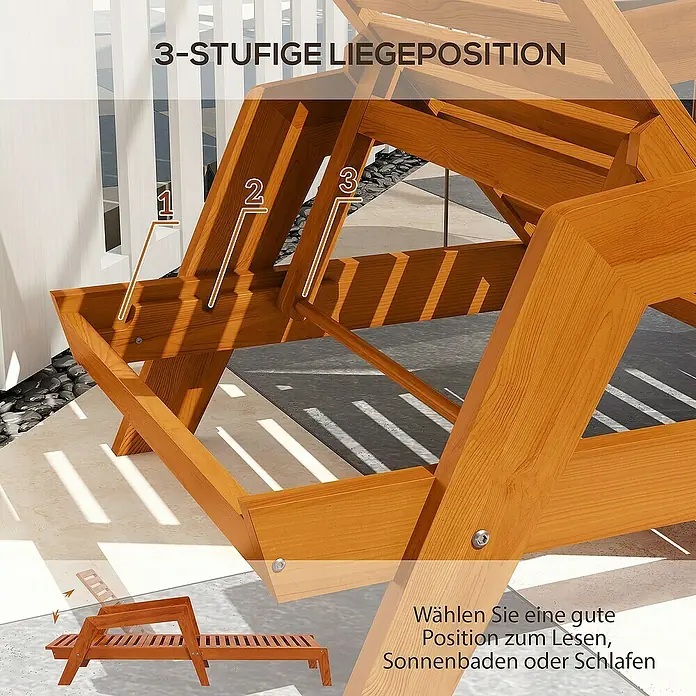 Outsunny Gartenliege - Orange, Holz