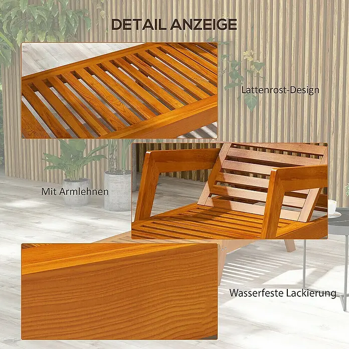 Outsunny Gartenliege - Orange, Holz