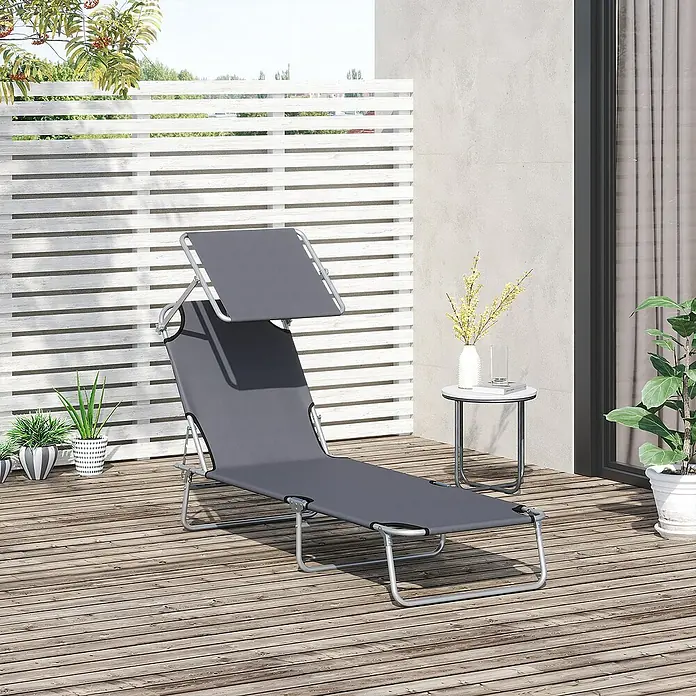 Outsunny Gartenliege Grau, 187cm x 58cm x 36cm - Grau, Metall