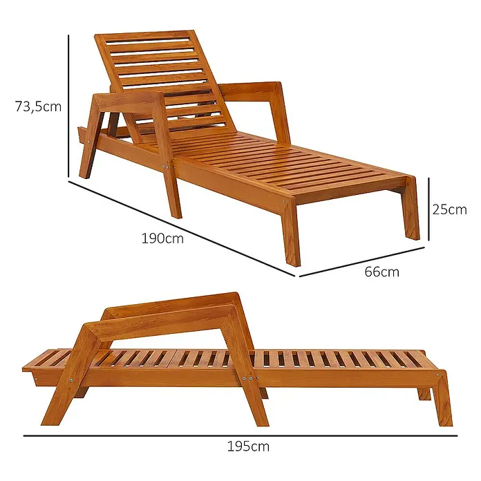 Outsunny Gartenliege - Orange, Holz