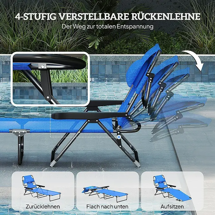 Outsunny Gartenliege - Blau, Stahl