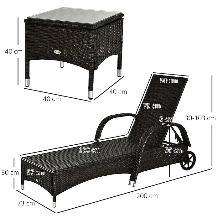 Outsunny Gartenliege - Braun+Cremeweiß, Metall
