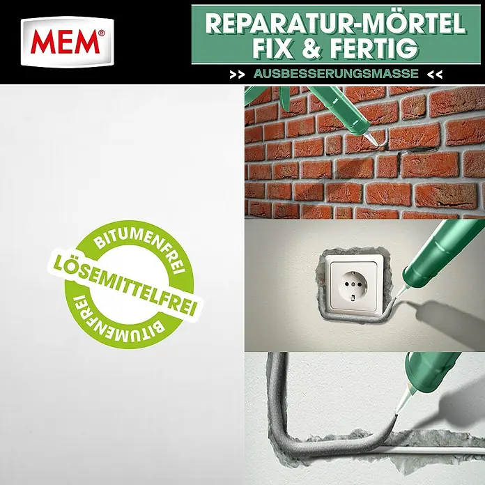 MEM Reparaturmörtel Fix&Fertig - Zementgrau, 300 ml - MEM gebrauchsfertiger Reparaturmörtel, bitumen- und lösemittelfrei, angewendet für Wand- und Mauerwerksreparaturen.