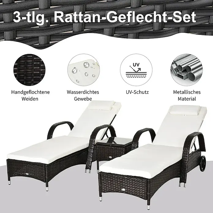 Outsunny Gartenliege - Braun+Cremeweiß, Metall