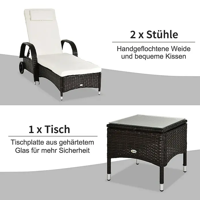 Outsunny Gartenliege - Braun+Cremeweiß, Metall