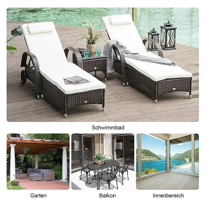 Outsunny Gartenliege - Braun+Cremeweiß, Metall