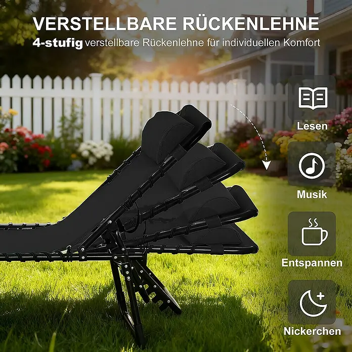 Outsunny Gartenliege - Schwarz, Stahl