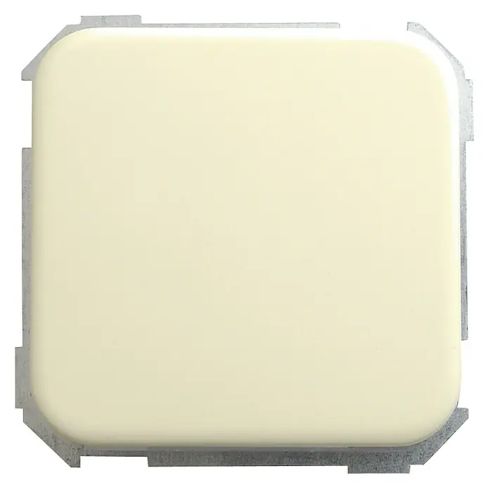 Simon 31 Conmutador - Marfil, Colocar - Primer plano de un interruptor de luz color crema con esquinas redondeadas y un marco plateado, combinando funcionalidad y diseño sencillo.