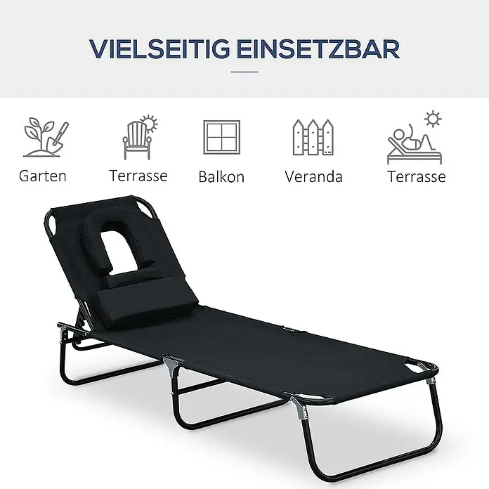 Outsunny Gartenliege - Schwarz, Stahl